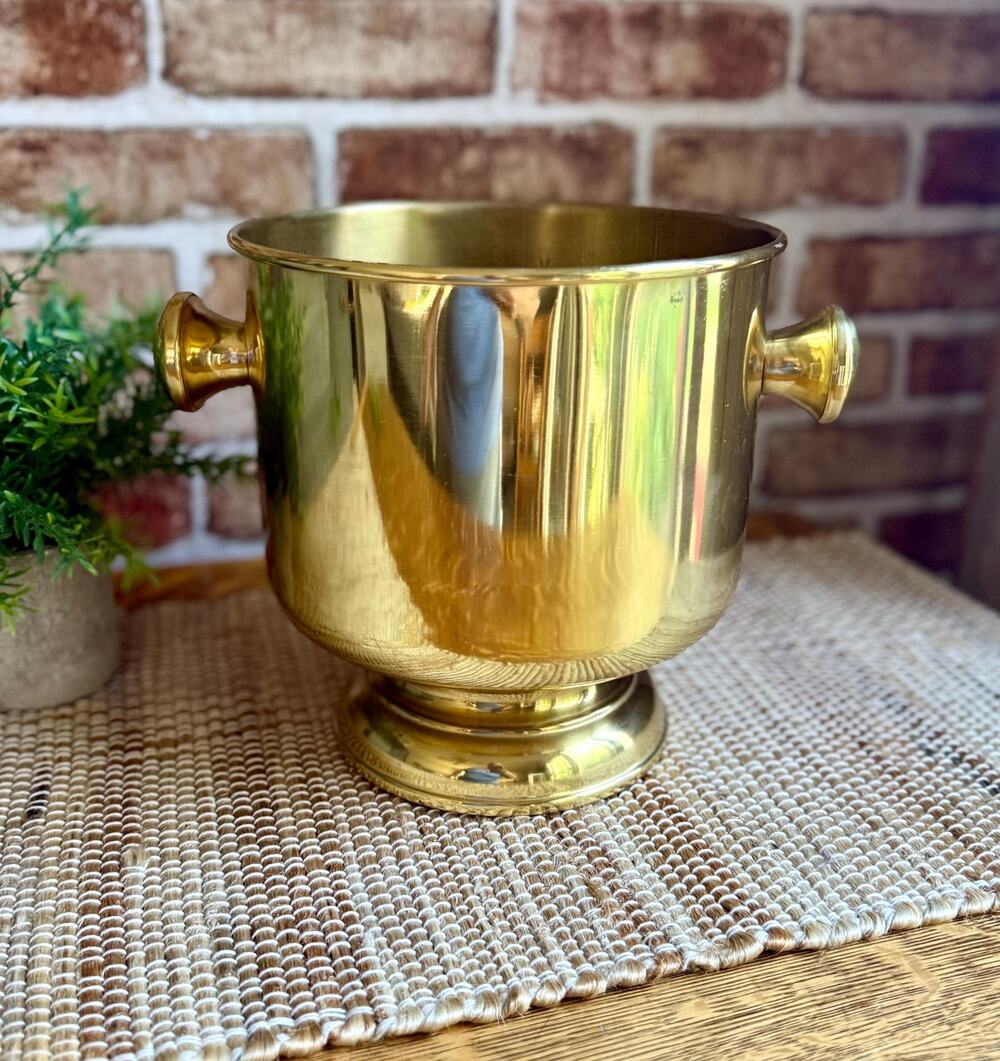 Vintage Brass Champagne Bucket | 1960s 1970s Footed Wine Chiller
